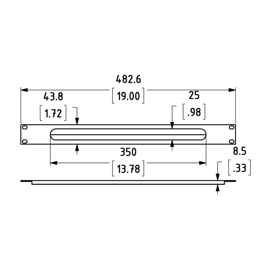1U Black Rack Panel with Cable Access Slot and Brushes