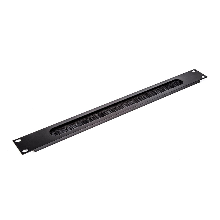 1U Black Rack Panel with Cable Access Slot and Brushes
