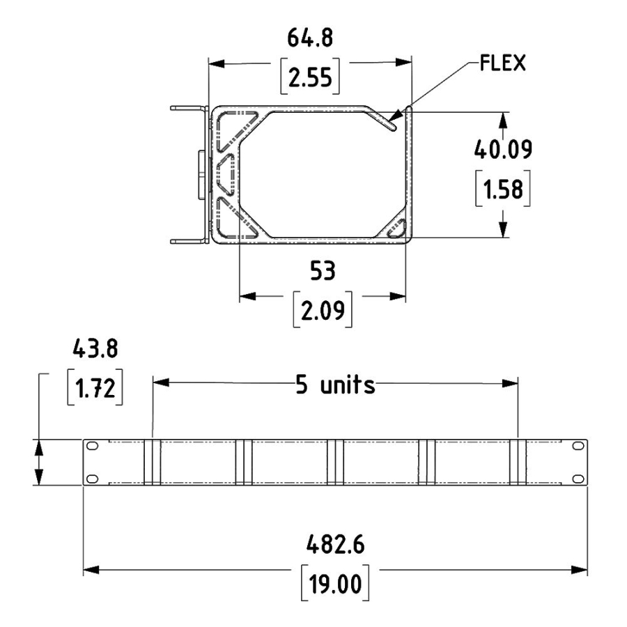 1U Panel with 5 Plastic Rings for Cable Management