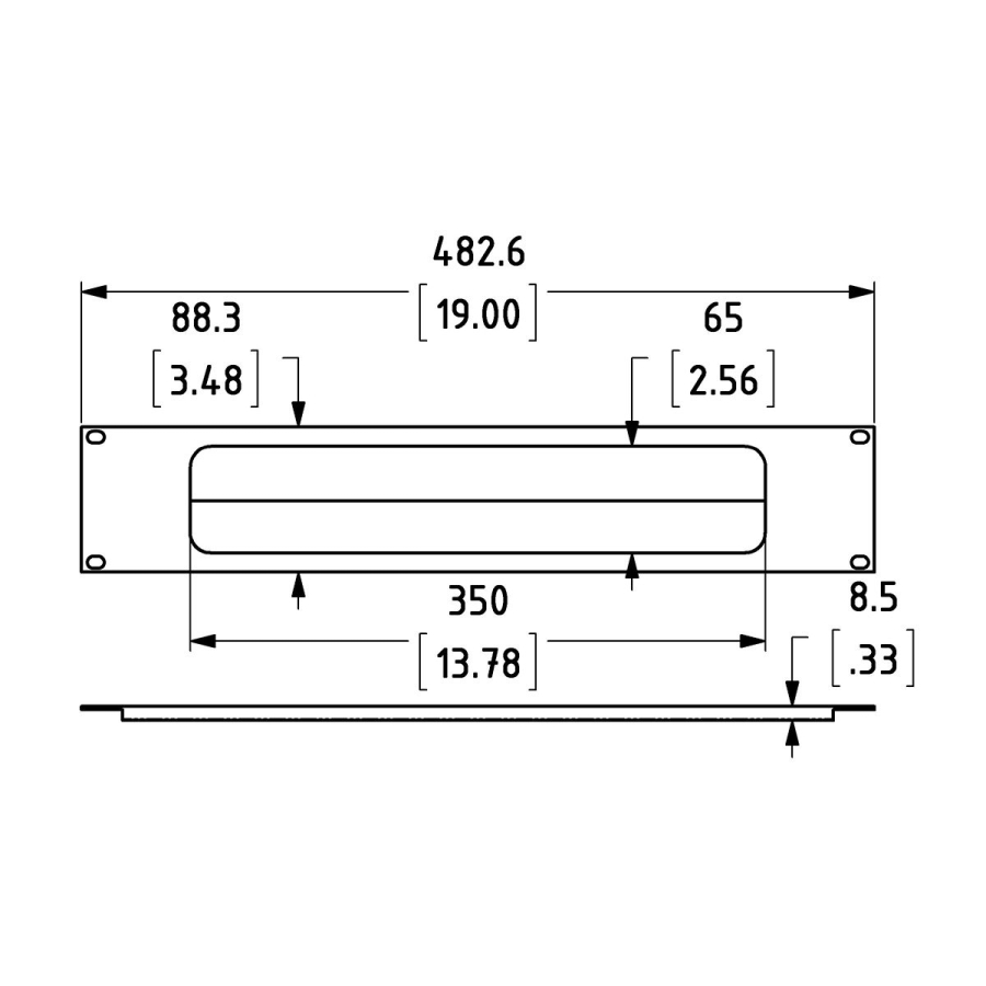 2U Black Rack Panel with Cable Access Slot and Brushes