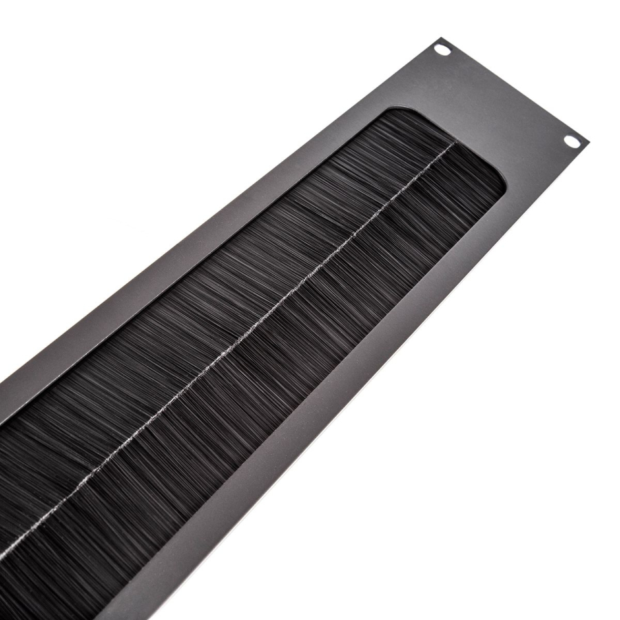 2U Black Rack Panel with Cable Access Slot and Brushes