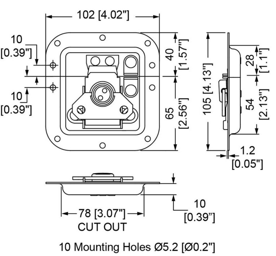Medium Recessed Latch with Padlock Bracket in Shallow Dish