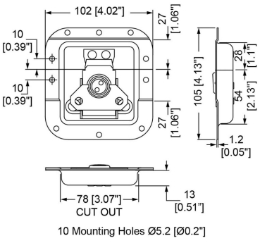 Medium Recessed Latch in Deep Dish with 27mm Offset