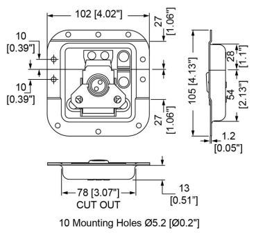 Medium Recessed Latch with Padlock Bracket in Shallow Dish with 27mm Offset