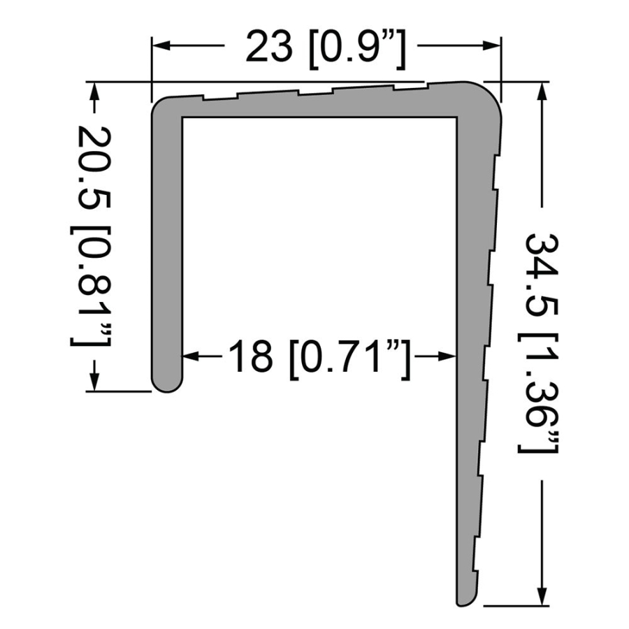 18mm U-Channel with 20.5mm x 34.5mm Legs - 2m Long