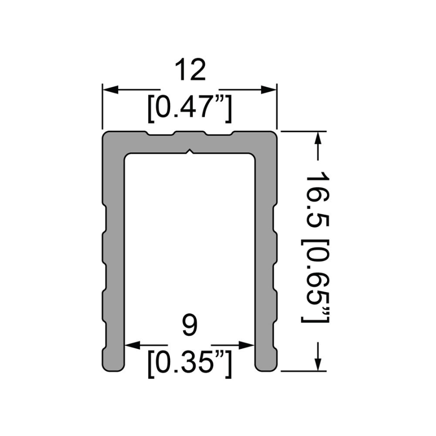 9mm U-Channel with 16.5mm Legs - 2m Long