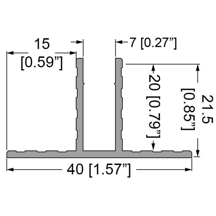 7mm Hat-Shaped Divider Extrusion - 2m Long