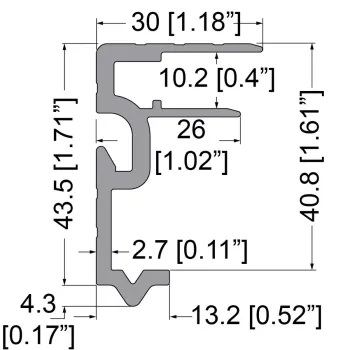 10.2mm Lid / Base Maker Tongue Extrusion with 43mm x 30mm Legs and Built-in Keeper - 2m Long