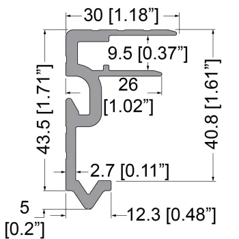 9.5mm Lid / Base Maker Tongue Extrusion with 43mm x 30mm Legs and Built-in Keeper - 2m Long