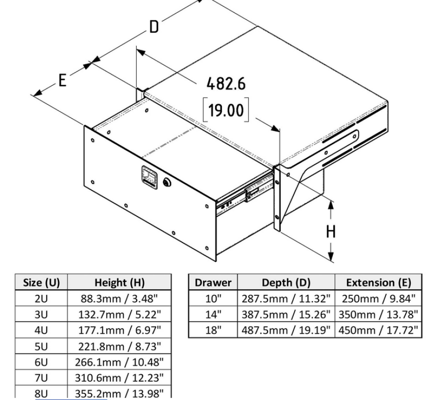 485mm Deep, 2U Lightweight Rack Drawers