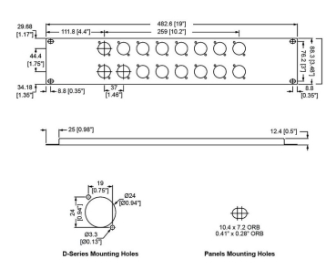 2HE-Rackblende für 16 Neutrik D