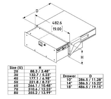 4HE-Schublade zur Frontmontage, Aluminium, Tiefe 286,5mm / 10" Deep