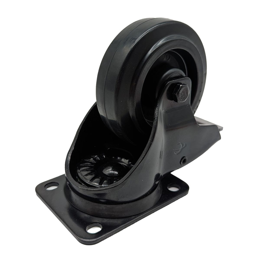 100 mm schwarze Lenkrolle mit Bremse und schwarzem Gummirad