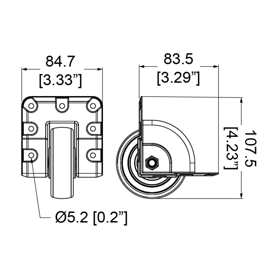 75 mm Schwerlast-Rolle aus Zinkdruckguss mit schwarzem Rad