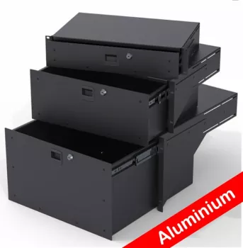 2HE-Schublade zur Frontmontage, Aluminium, Tiefe 486,5mm / 18" Deep