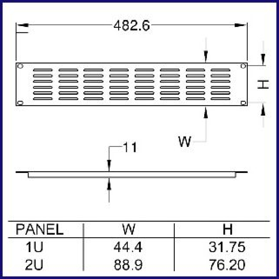 2HE-Racklüftungsblende, 8x5 Schlitze