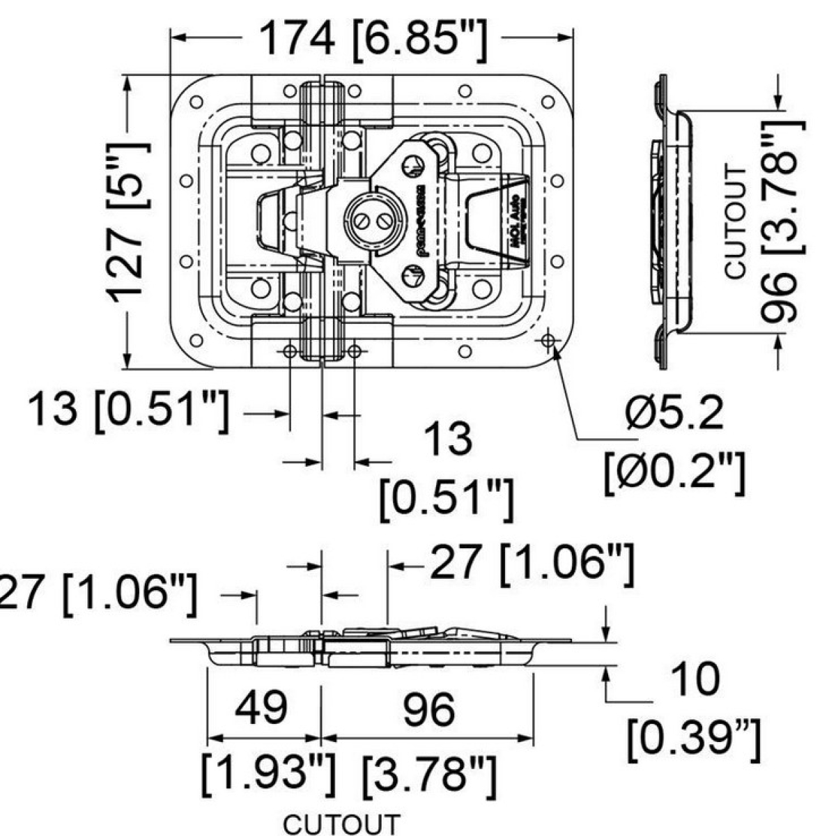 Großer WeatherSeal-Einbauschloss MOL3 in tiefer Vertiefung mit 27 mm Versatz
