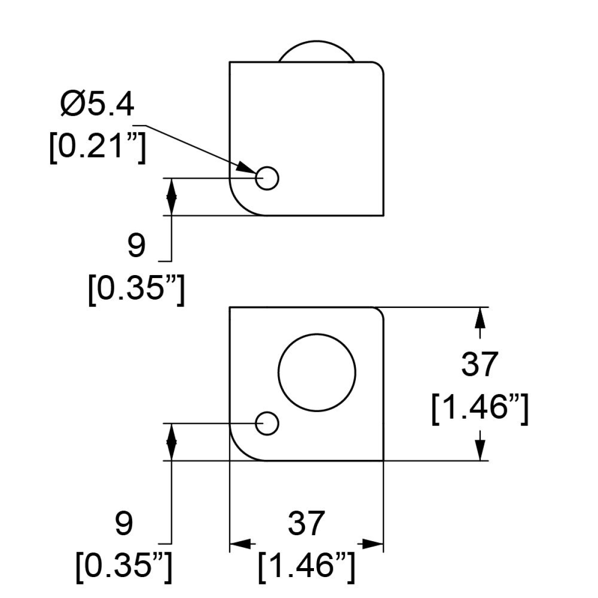 Flachecke 37mm mit Gleitkuppe