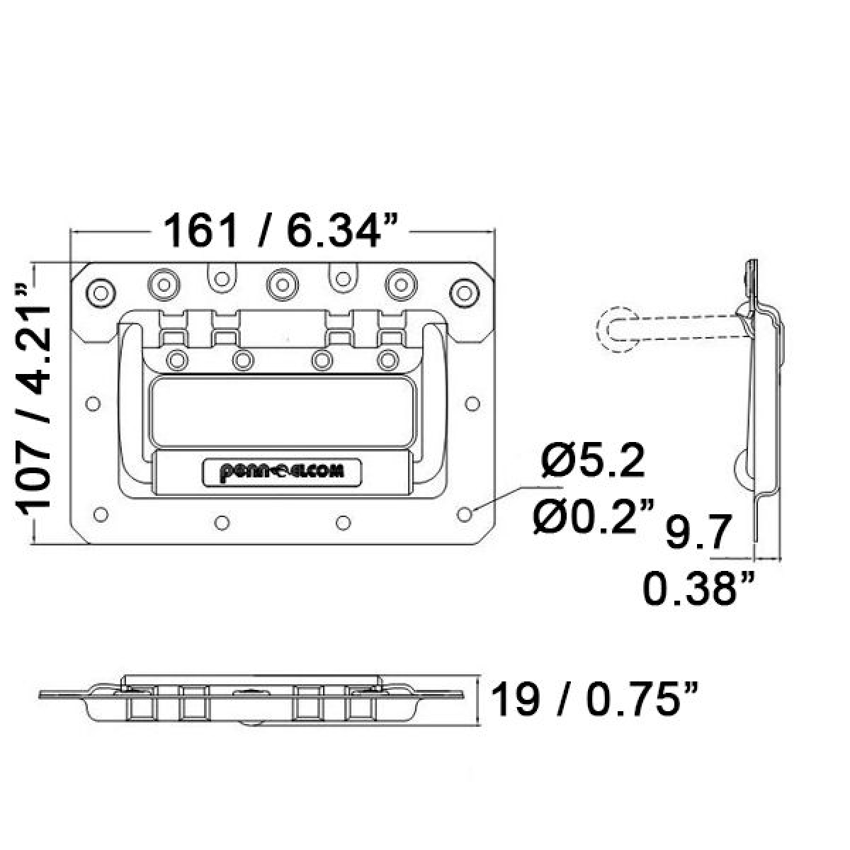 Medium Black Recessed Handle with Rivet Protection