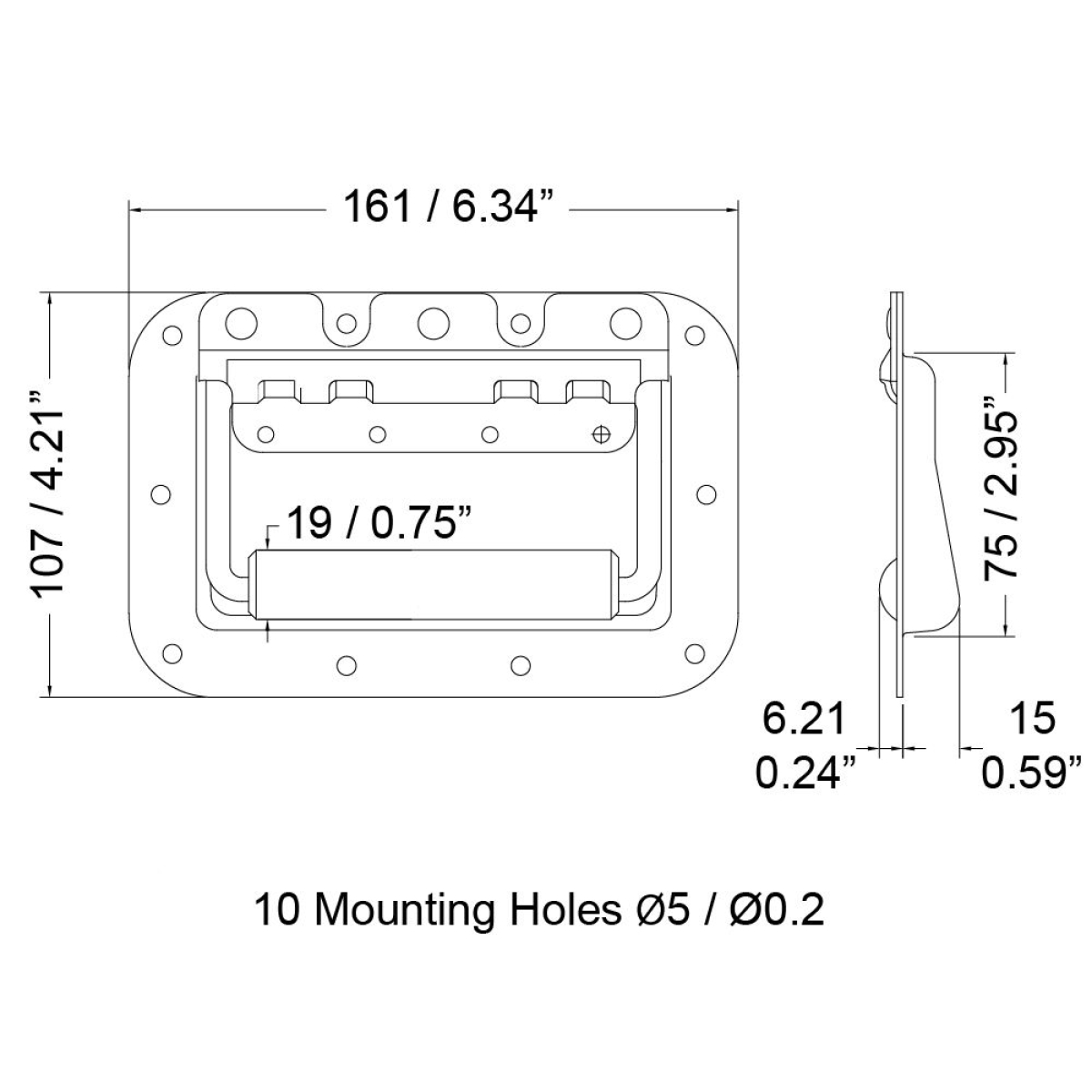 Medium Black Recessed Handle with Rivet Protection