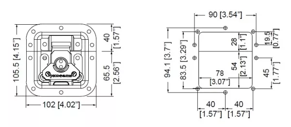 Medium MOL3 Recessed Latch with Padlock Bracket in Deep Dish with 27mm Offset on Bottom Half