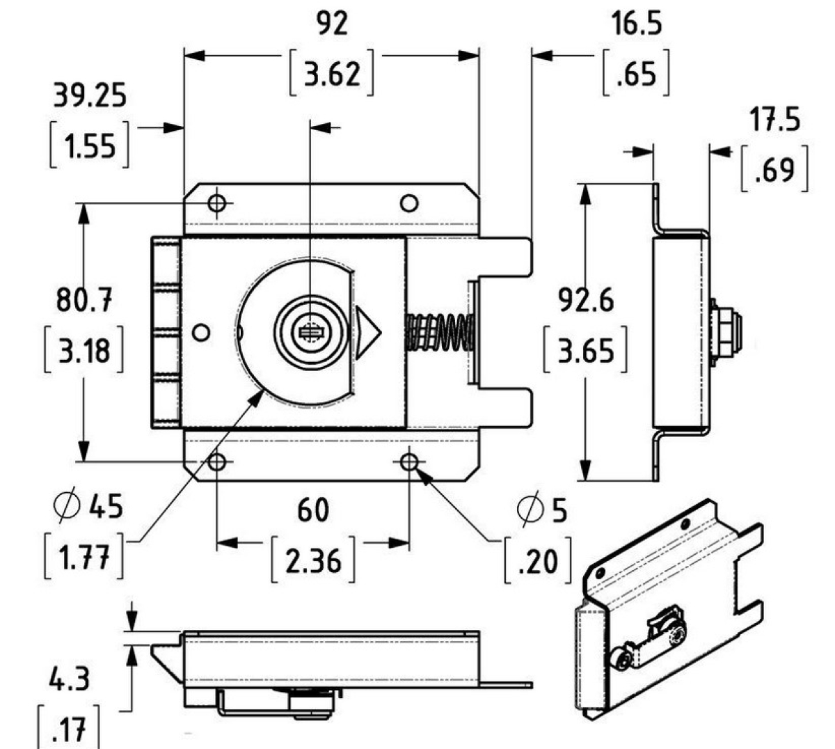 Slam-Lid-Muldenschnappschloss, mit Schloss