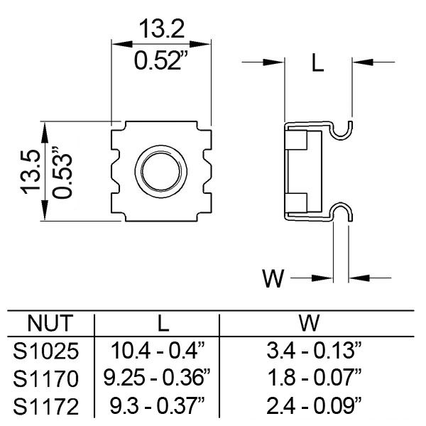 Pack of 100 x M6 Cage Nuts (BZP Wide Slot 2.7 - 3.5mm)