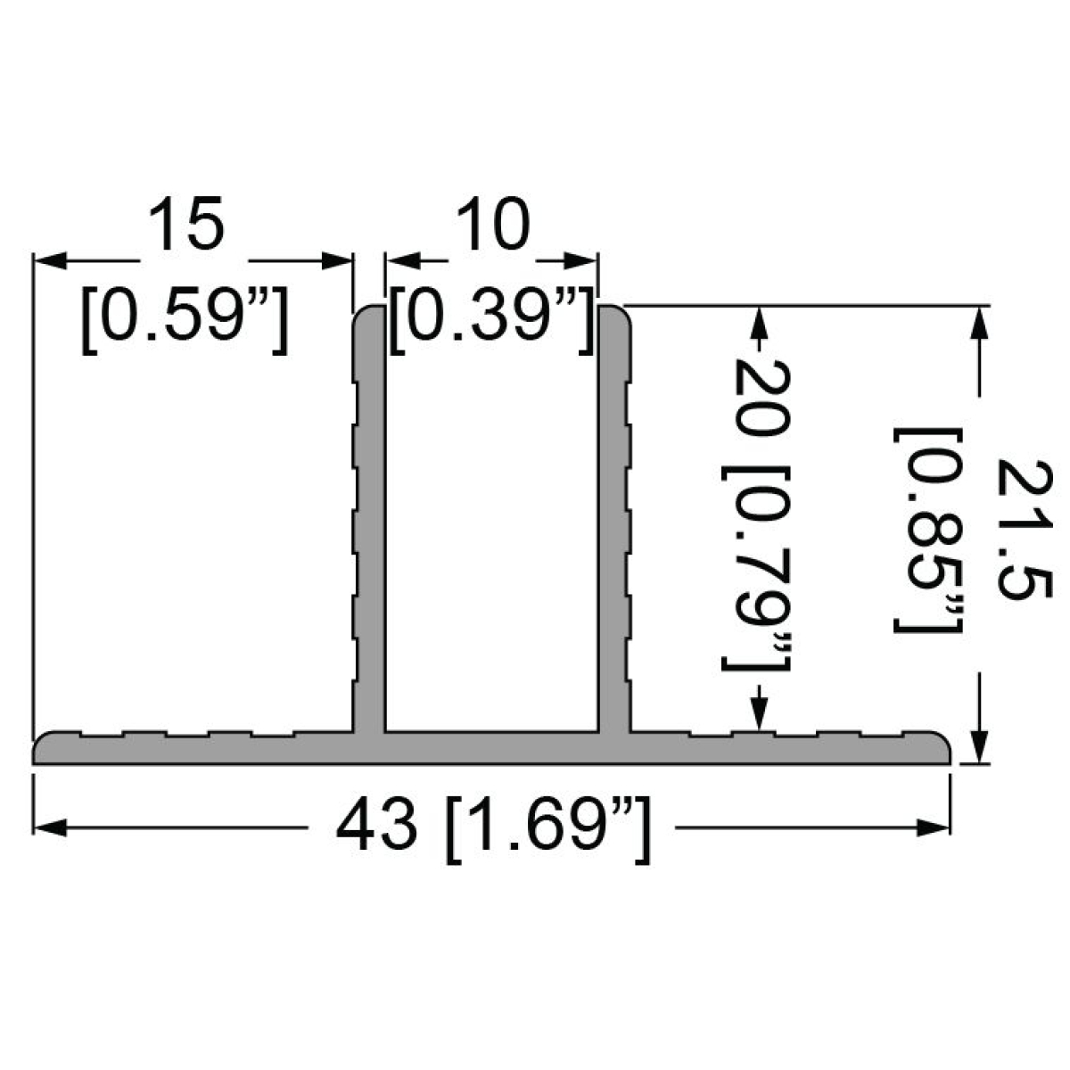 10mm Hat-Shaped Divider Extrusion - 2m Long