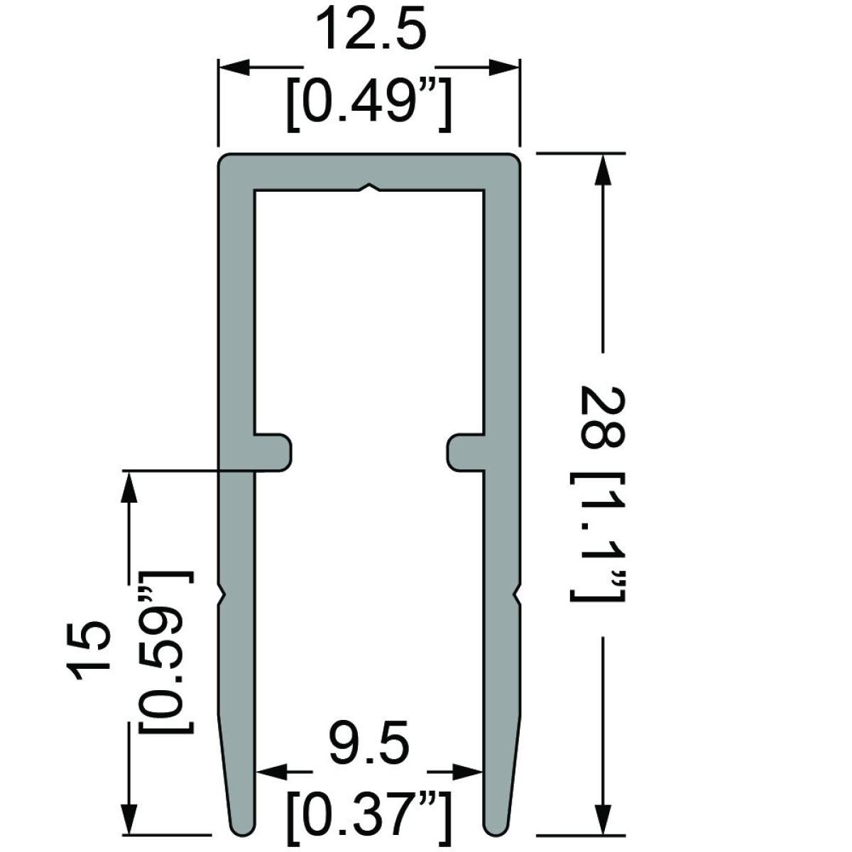 9.5mm U-Channel with 28mm Legs - 2m Long