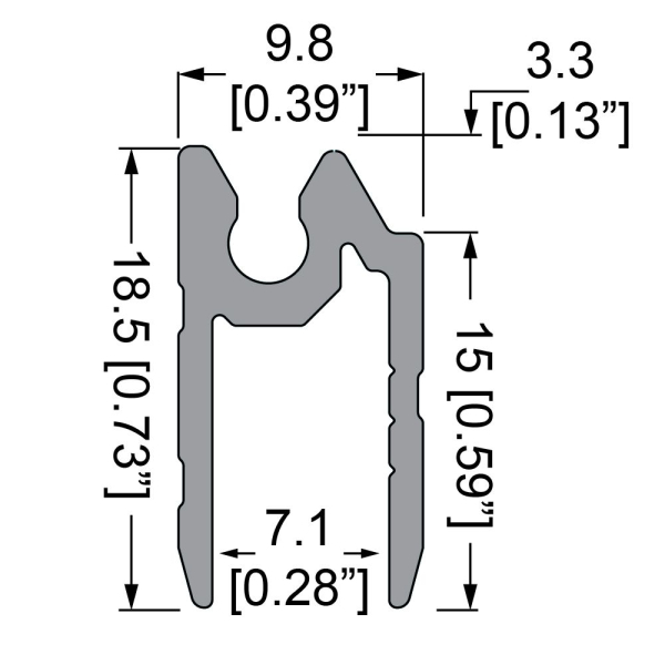 Schließprofil hybrid, 7.1mm, Kederrinne, L=2000mm