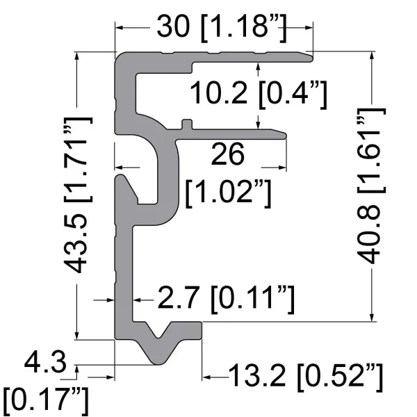10.2mm Lid / Base Maker Tongue Extrusion with 43mm x 30mm Legs and Built-in Keeper - 2m Long