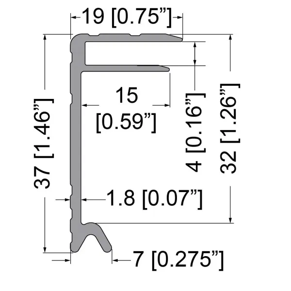4mm Lid / Base Maker Groove Extrusion with 37mm x 19mm Legs - 2000mm