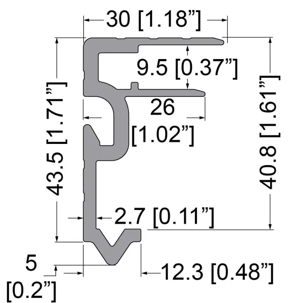 9.5mm Lid / Base Maker Tongue Extrusion with 43mm x 30mm Legs and Built-in Keeper - 2m Long