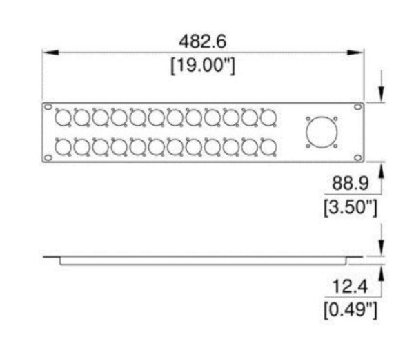 2HE-Rackblende für 24 Neutrik D, und 1 Socapex