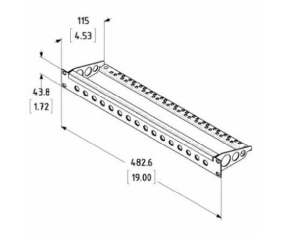 1HE-Rackblende für 16 BNC Video, mit Kabelhalterung