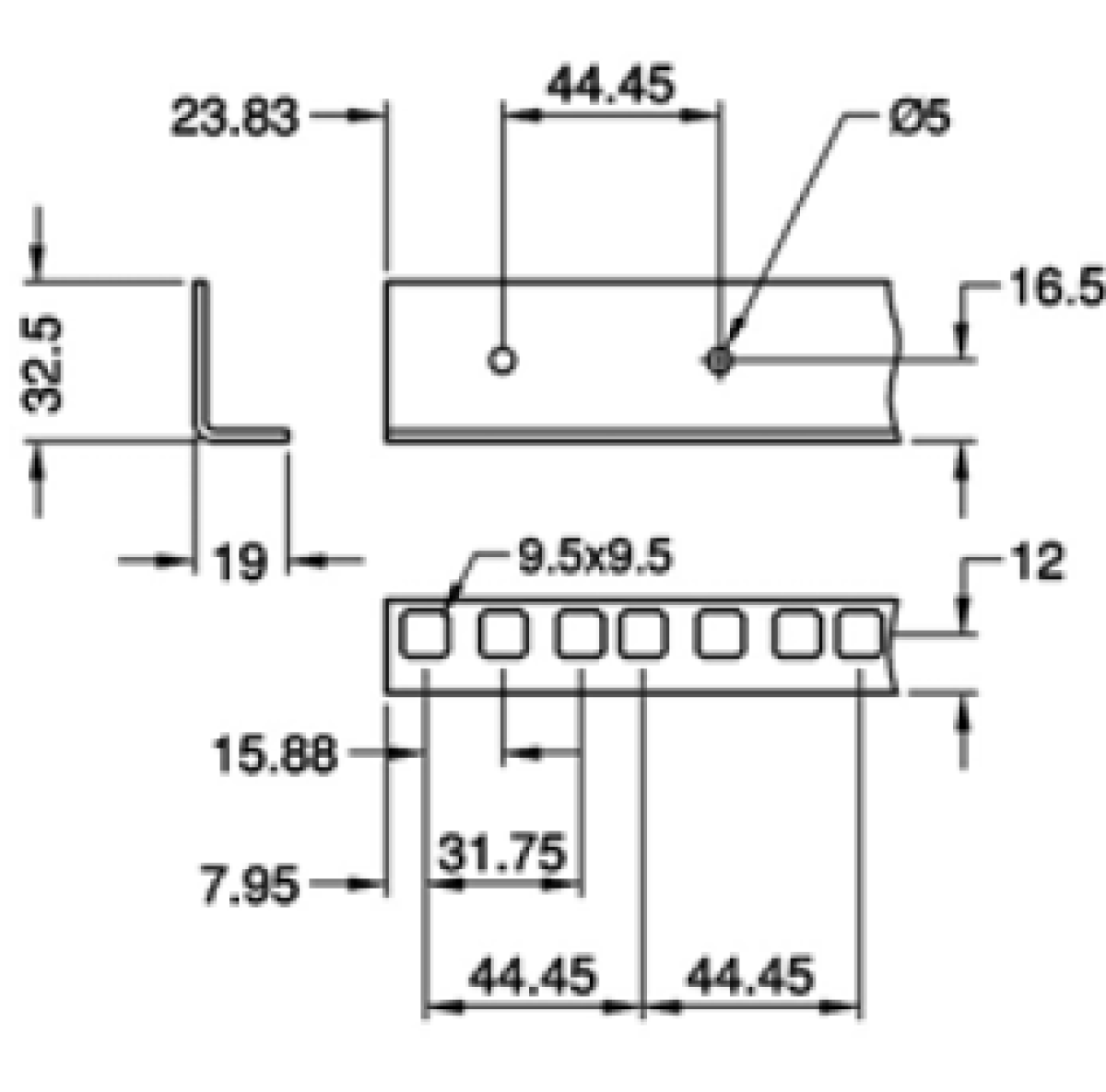 20U Rack Strip with Square Holes 2mmThick