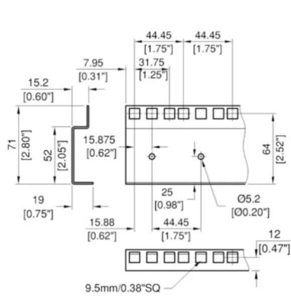 8HE R.-Schiene 2mm, 0.5HE-Stanzung, dopp