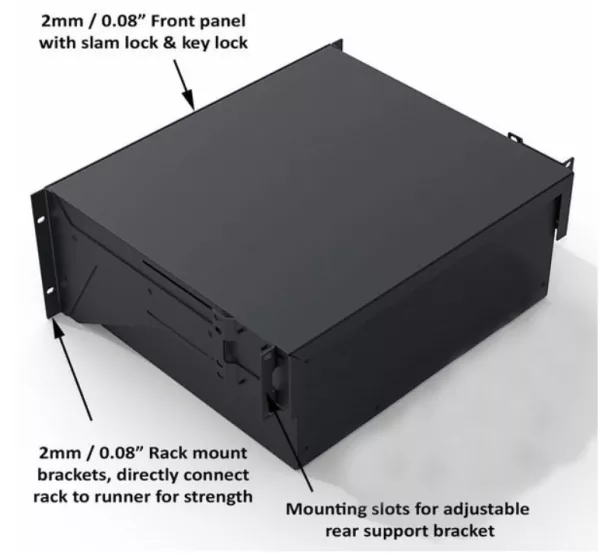 4HE-Schublade zur Frontmontage, Aluminium, Tiefe 286,5mm / 10" Deep