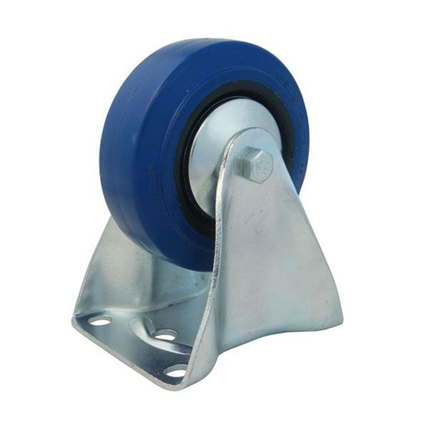 80mm Fixed Castor with Rubber Blue Wheel