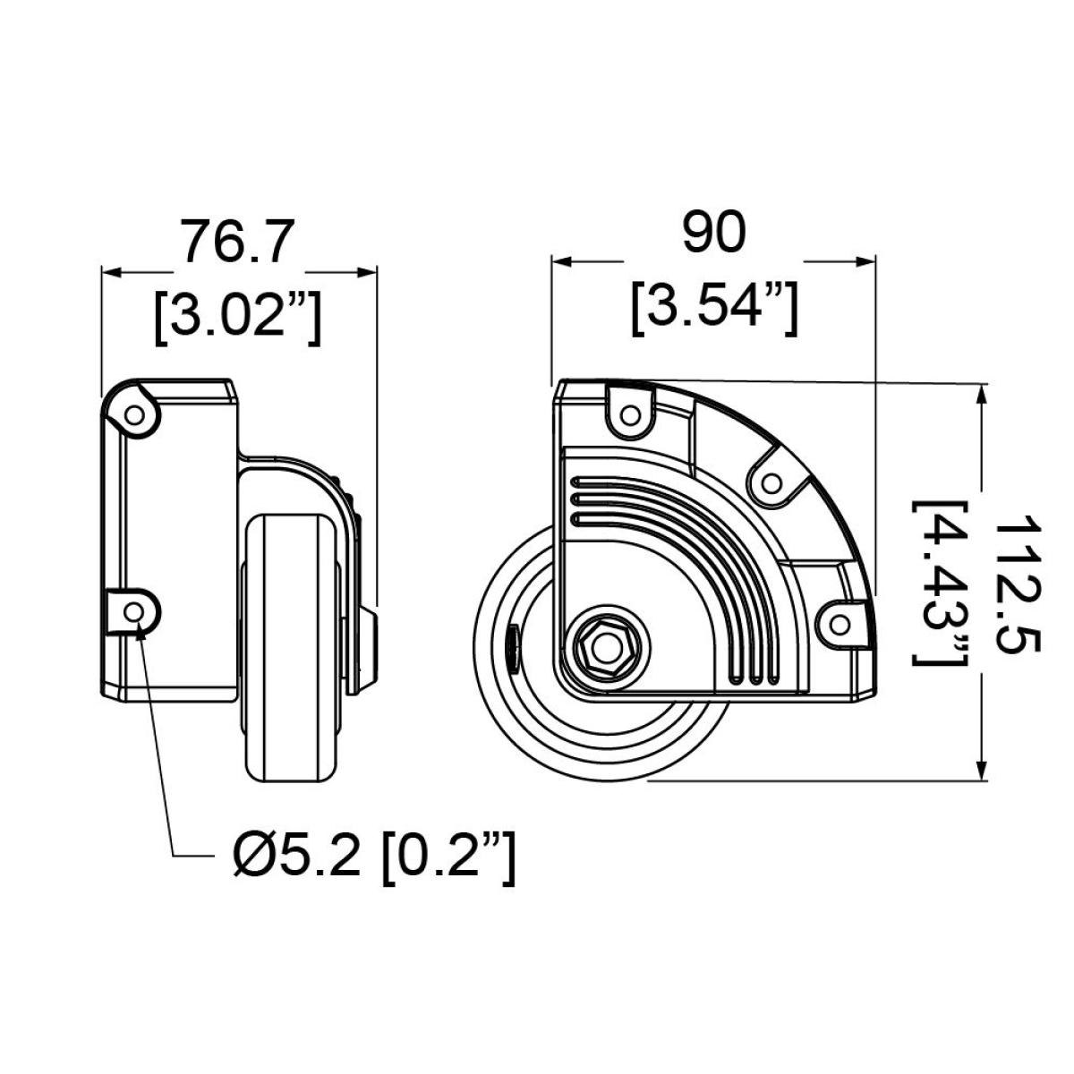 75mm Heavy Duty Zinc Outrigger Corner Castor with Black Wheel