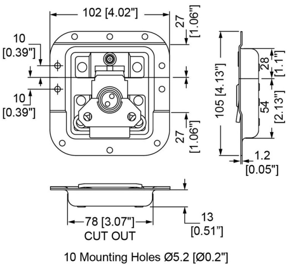 Medium MOL Recessed Latch with Key Lock in Deep Dish with 27mm Offset