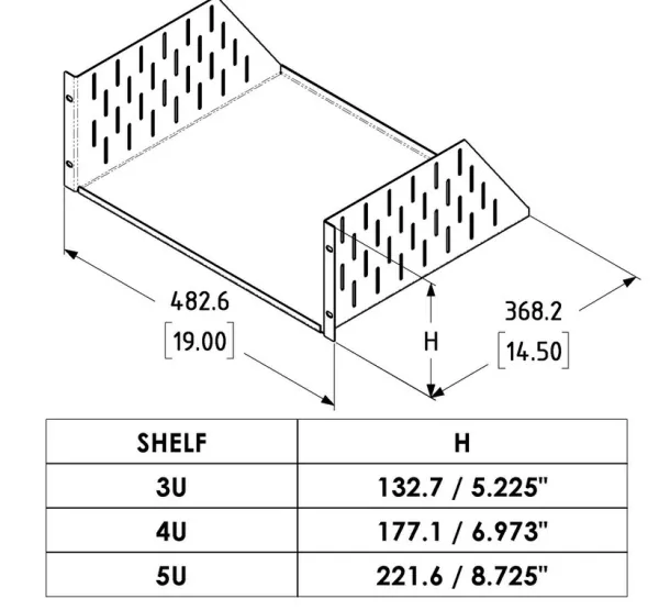 3U Black Rack Shelf - 368mm Deep