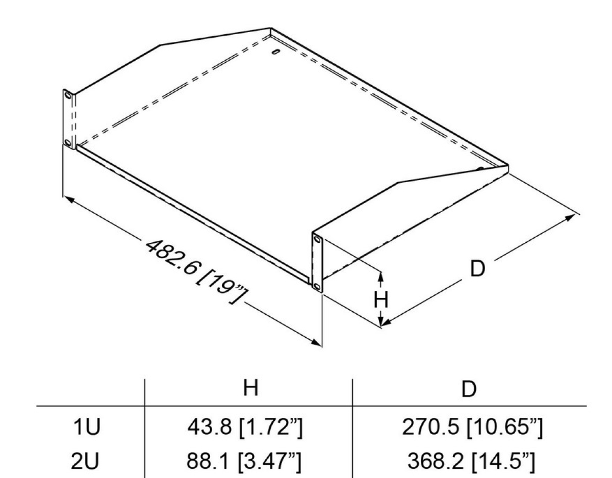 2U Black Rack Shelf - 368mm Deep Vented
