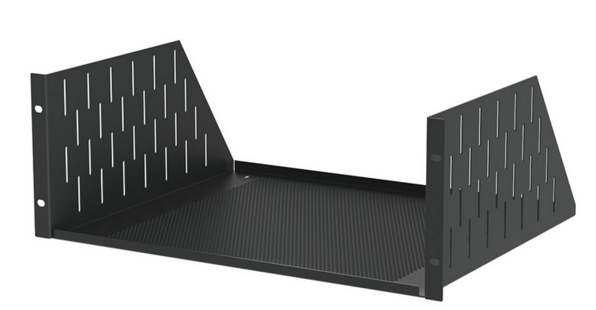 4U Black Rack Shelf - 368mm Deep Vented