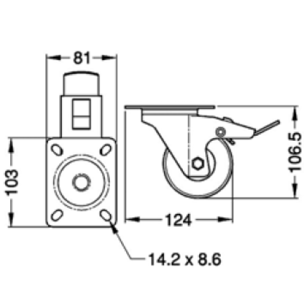 Lenkrolle 80mm, Schwarz / PE Stopper