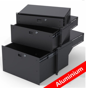 2HE-Schublade zur Frontmontage, Aluminium, Tiefe 386,5mm / 14